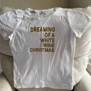 White Short Sleeve Tee with Gold Text